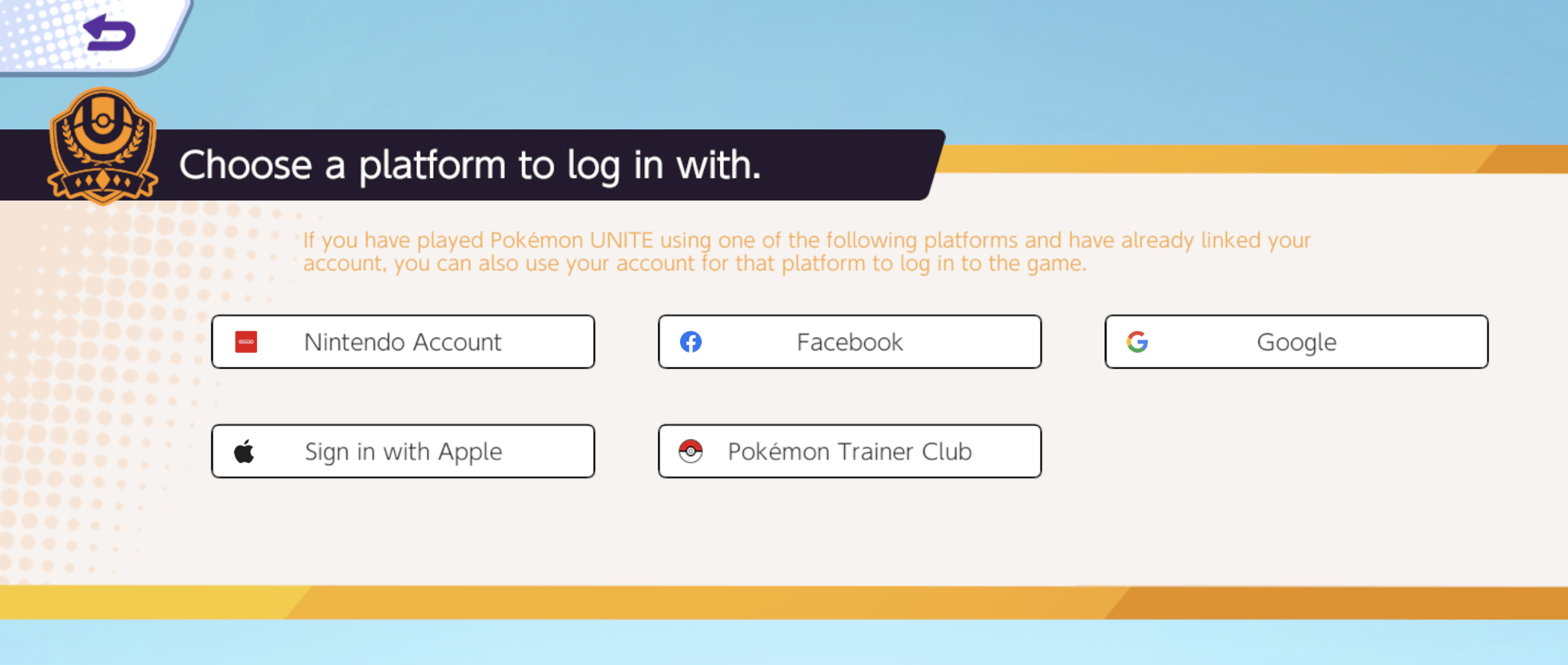 Screenshot shows the 'Choose a platform to log in with.' screen with account login options.